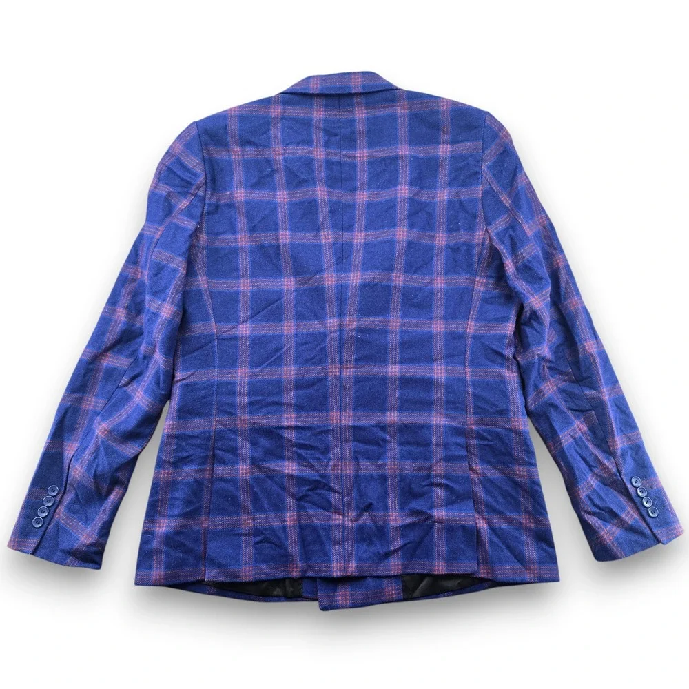 Devil's Advocate Suit Mens 44 Blue Red Plaid Double Breasted Wool Blend 36x32